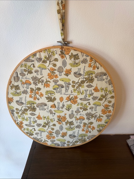 Other - Handcrafted Mushroom & Floral Fabric Hoop Wall Art - Orange, Green, Cream